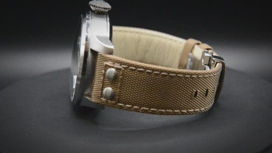 Sailcloth, Cordura military grade watch strap, AeroChrono watch band by FinWacthStraps®. Deployment clasp installed.