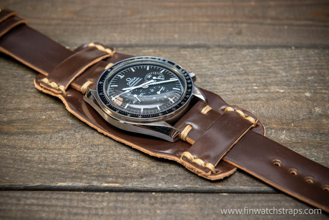 Bund-style Shell Cordovan watch strap, Aviator model. Handmade in Finland, 10-26 mm. - finwatchstraps