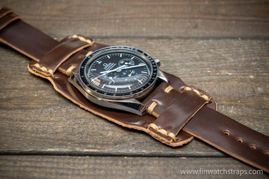 Bund-style Shell Cordovan watch strap, Aviator model. Handmade in Finland, 10-26 mm. - finwatchstraps