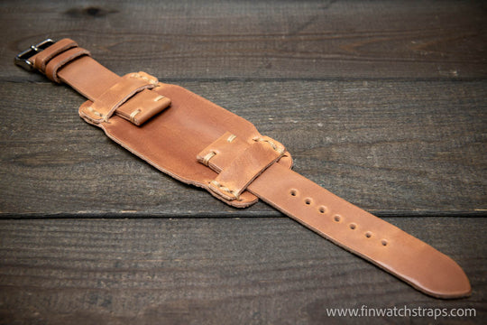 Bund-style Shell Cordovan watch strap, Aviator model. Handmade in Finland, 10-26 mm. - finwatchstraps
