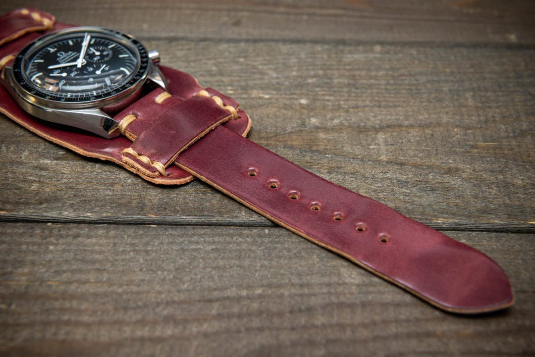 Bund-style Shell Cordovan watch strap, Aviator model. Handmade in Finland, 10-26 mm. - finwatchstraps
