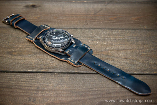 Bund-style Shell Cordovan watch strap, Aviator model. Handmade in Finland, 10-26 mm. - finwatchstraps