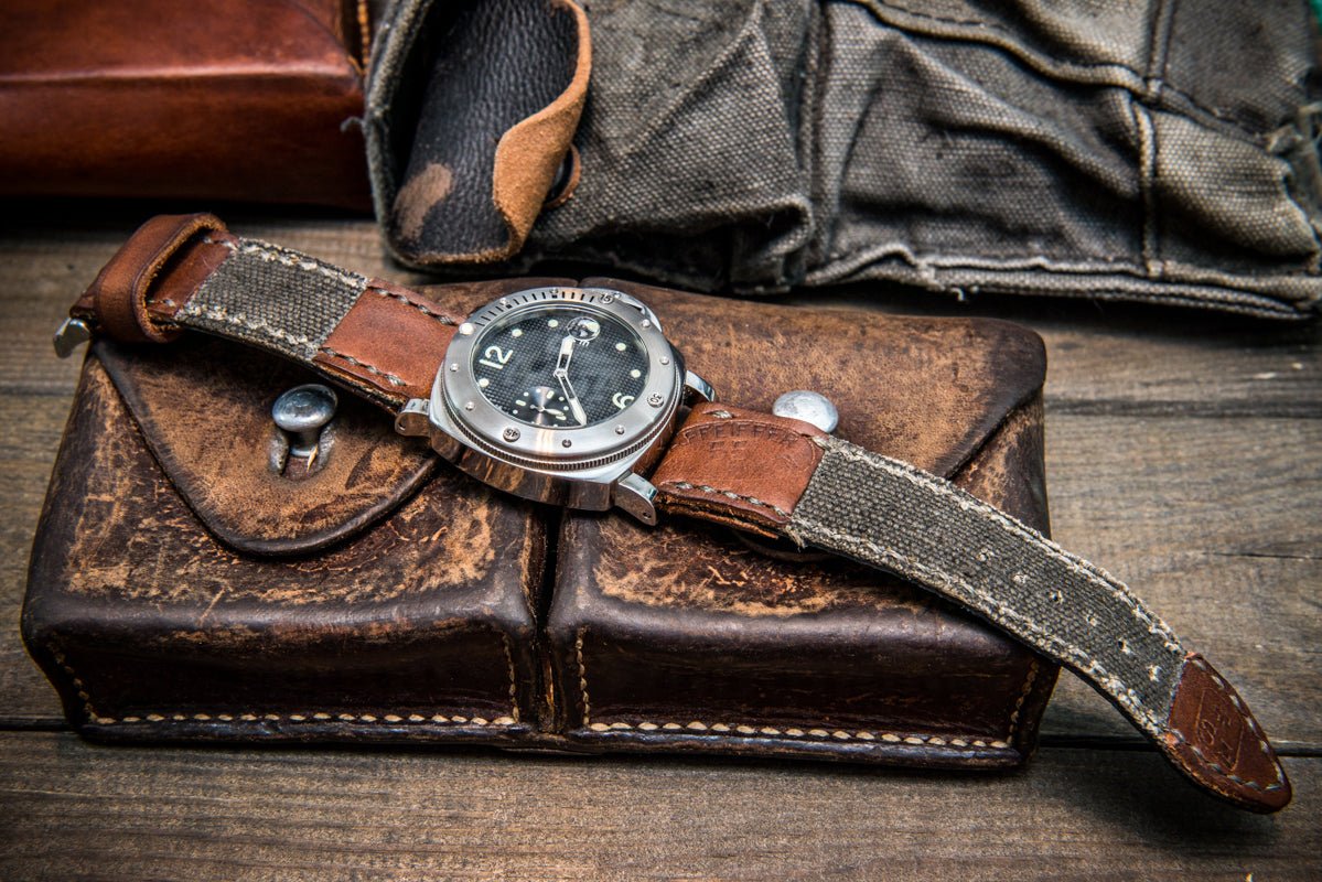 Vintage Canvas and Swiss Leather Watch Strap: