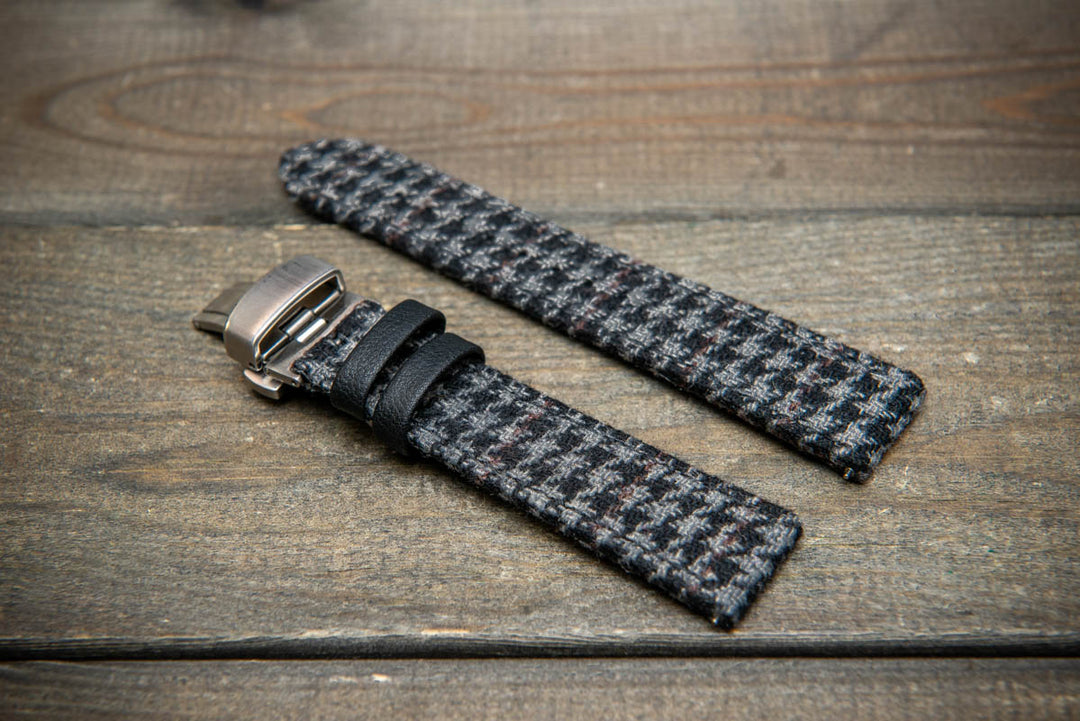 Ashen Plaid HARRIS TWEED® Watch Strap – Classic Style. With a deployment clasp.