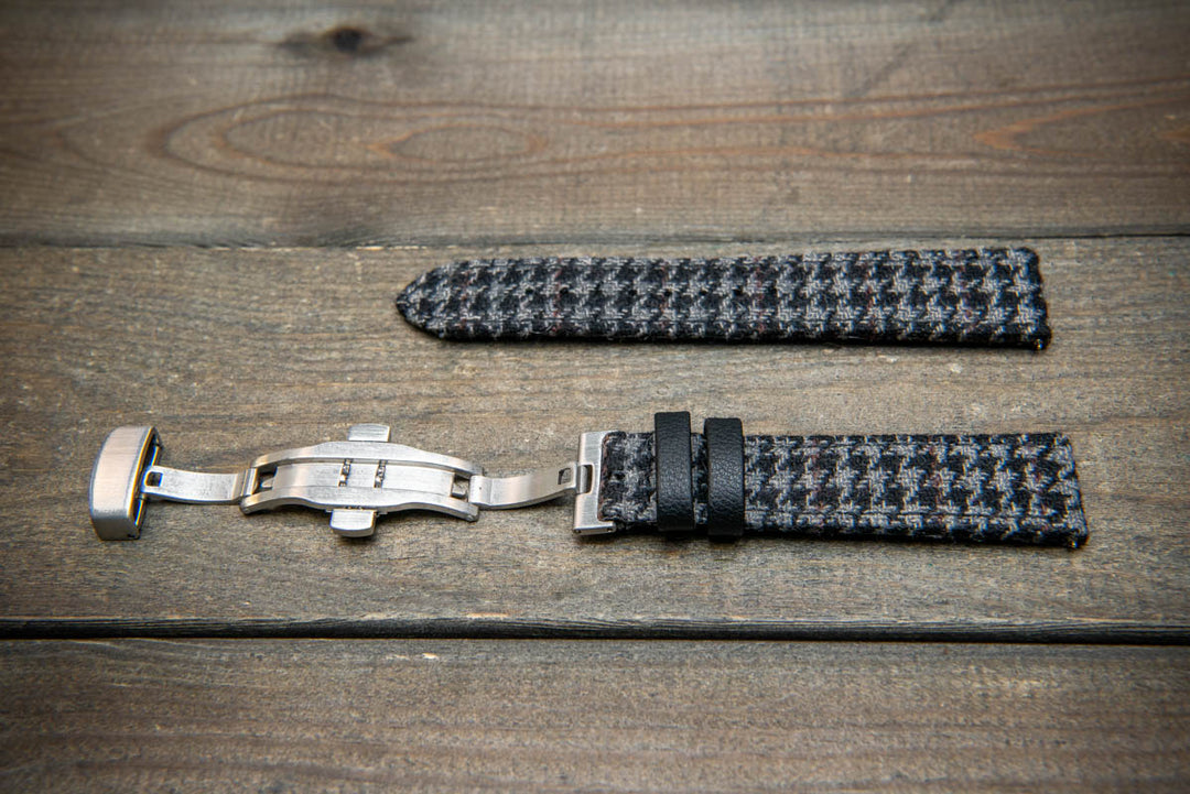 Ashen Plaid HARRIS TWEED® Watch Strap – Classic Style. With a deployment clasp.