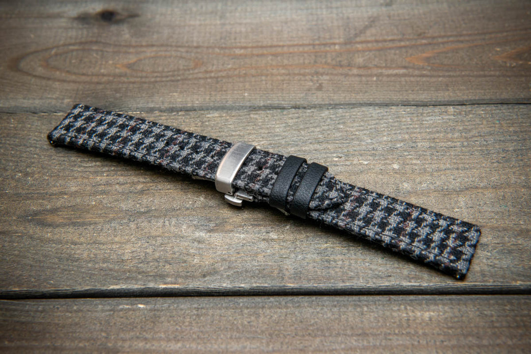 Ashen Plaid HARRIS TWEED® Watch Strap – Classic Style. With a deployment clasp.