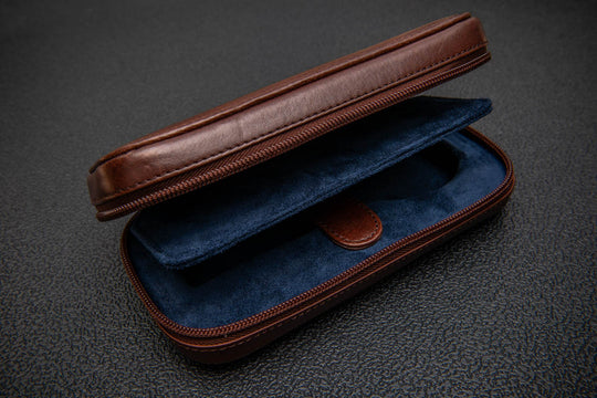 Milano Duo Travel Watch Case – Cognac Navy