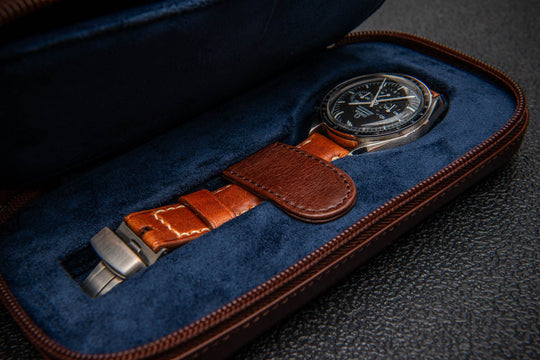 Milano Duo Travel Watch Case – Cognac Navy