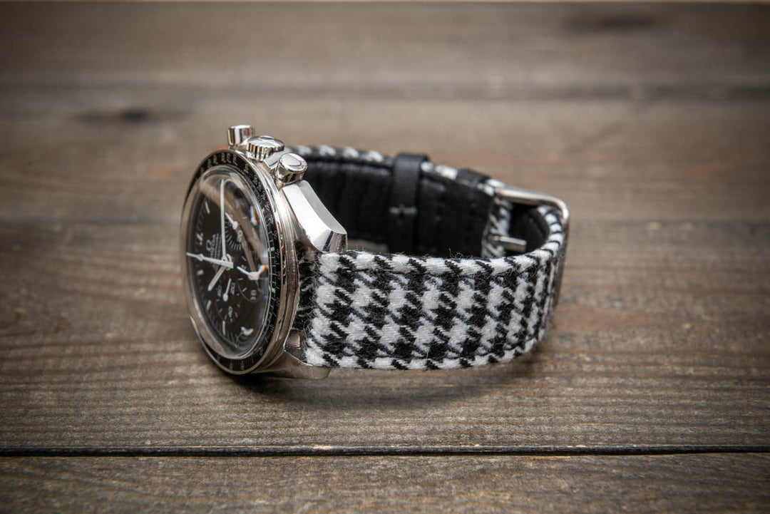 Black &amp; White Houndstooth – HARRIS TWEED® Watch Strap