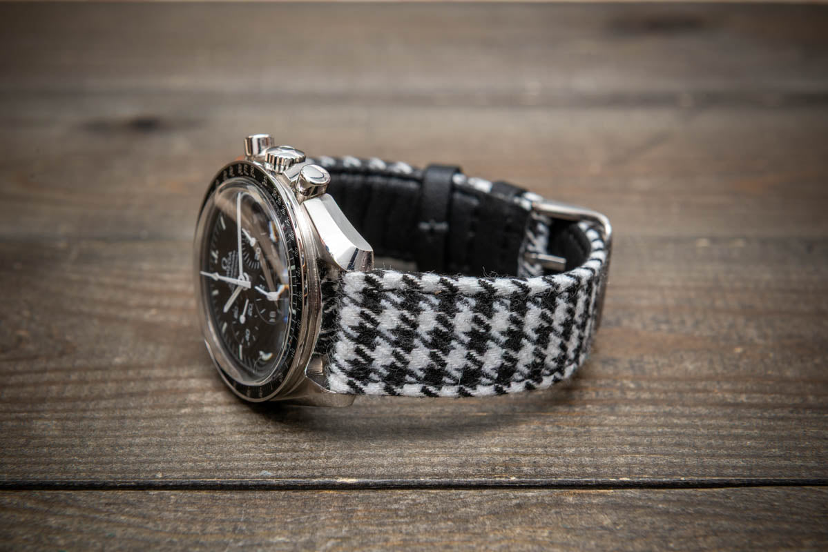 Black &amp; White Houndstooth – HARRIS TWEED® Watch Strap