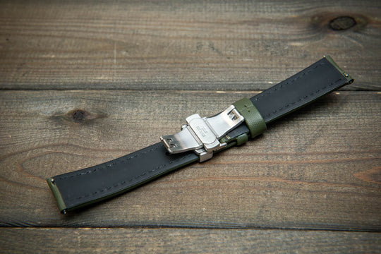 Stormsail sailcloth waterproof watch strap, Olive green. Deployment clasp