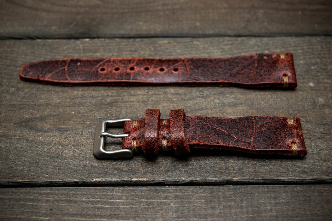 Pilot Leather Watch Strap, Aviator model, Military style tapered model - finwatchstraps