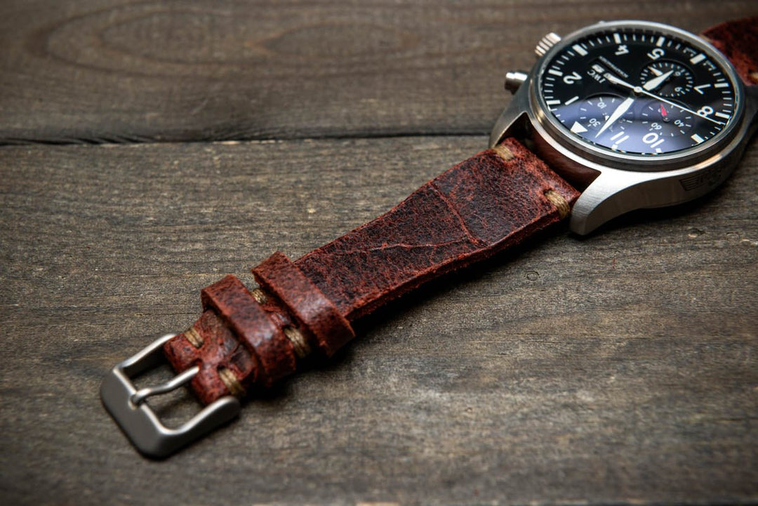 Pilot Leather Watch Strap, Aviator model, Military style tapered model - finwatchstraps