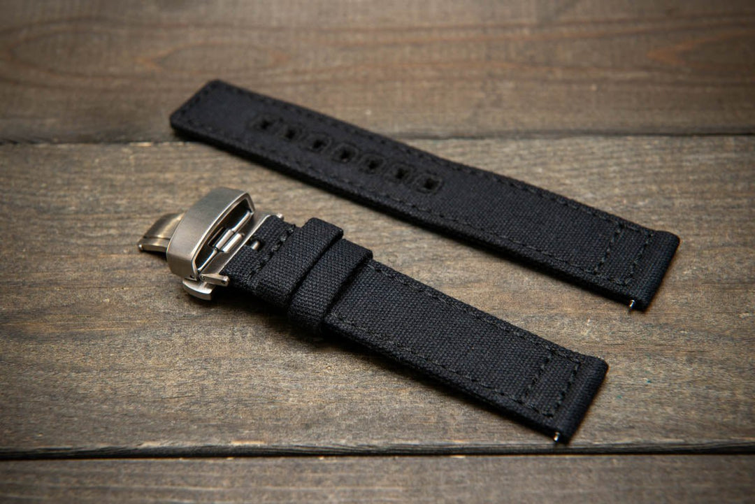 Army premium canvas watch strap, canvas watch band. Handmade in Finland - 19 mm, 20 mm, 21 mm, 22 mm. With a deployment clasp. - finwatchstraps