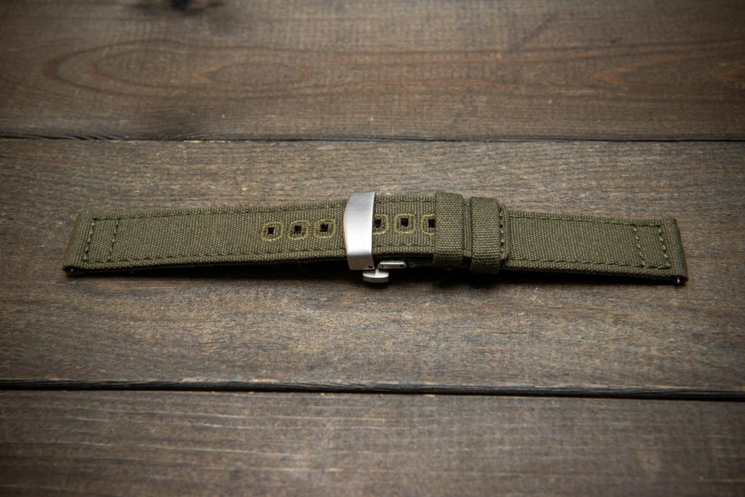 Army premium canvas watch strap, canvas watch band. Handmade in Finland - 19 mm, 20 mm, 21 mm, 22 mm. With a deployment clasp. - finwatchstraps