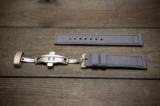 Army premium canvas watch strap, canvas watch band. Handmade in Finland - 19 mm, 20 mm, 21 mm, 22 mm. With a deployment clasp. - finwatchstraps