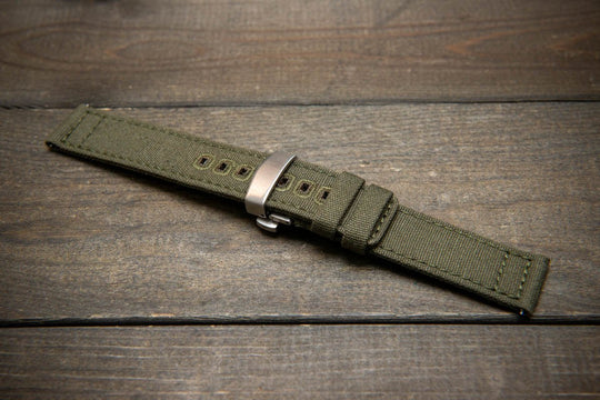 Army premium canvas watch strap, canvas watch band. Handmade in Finland - 19 mm, 20 mm, 21 mm, 22 mm. With a deployment clasp. - finwatchstraps