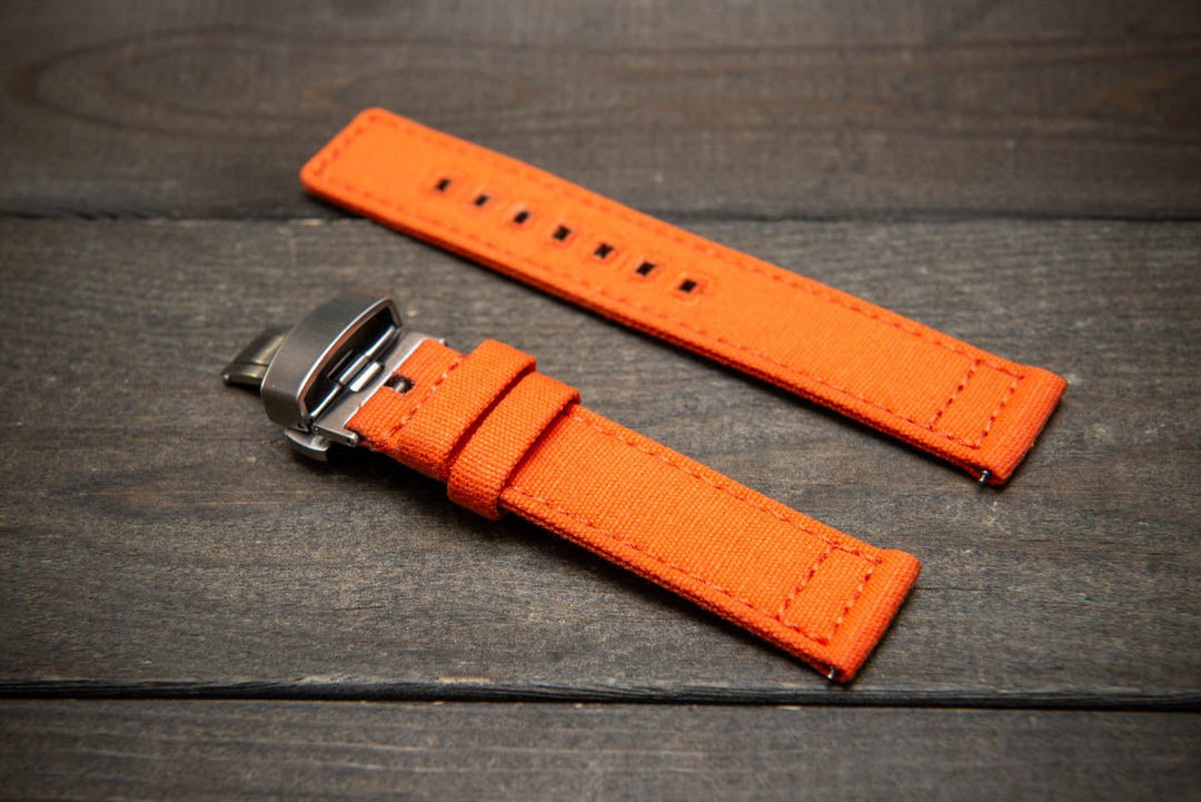 Army premium canvas watch strap, canvas watch band. Handmade in Finland - 19 mm, 20 mm, 21 mm, 22 mm. With a deployment clasp. - finwatchstraps