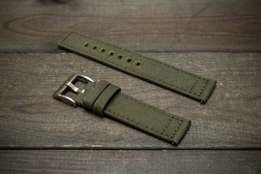 Army premium canvas watch strap, canvas watch band. Handmade in Finland - 20 mm, 22 mm. - finwatchstraps