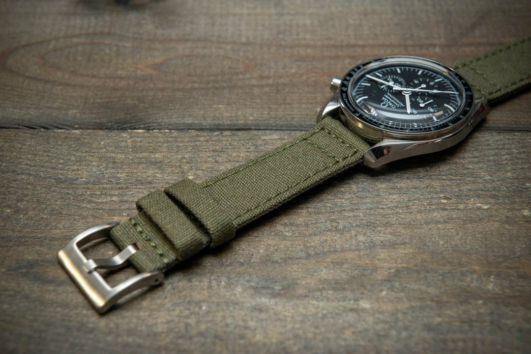 Army premium canvas watch strap, canvas watch band. Handmade in Finland - 20 mm, 22 mm. - finwatchstraps