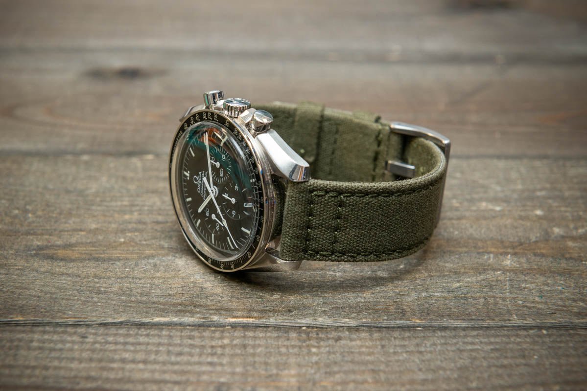 Army premium canvas watch strap, canvas watch band. Handmade in Finland - 20 mm, 22 mm. - finwatchstraps