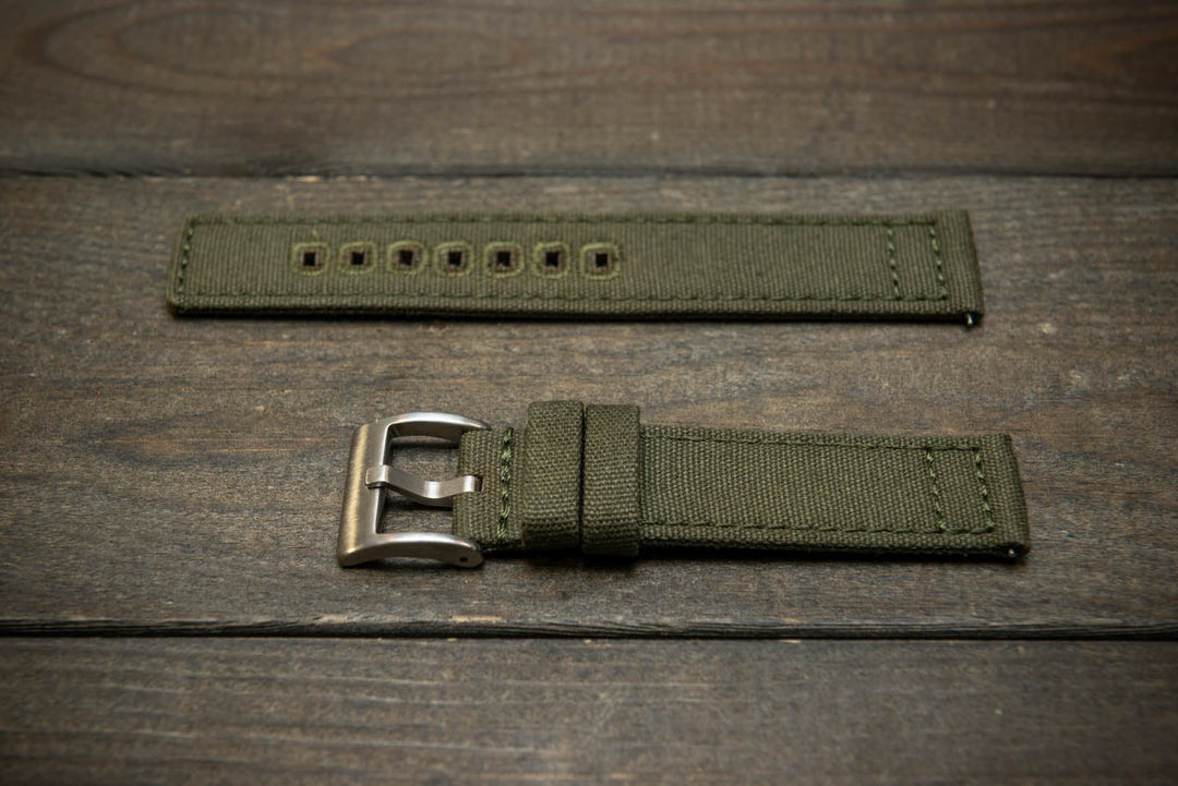 Army premium canvas watch strap, canvas watch band. Handmade in Finland - 20 mm, 22 mm. - finwatchstraps