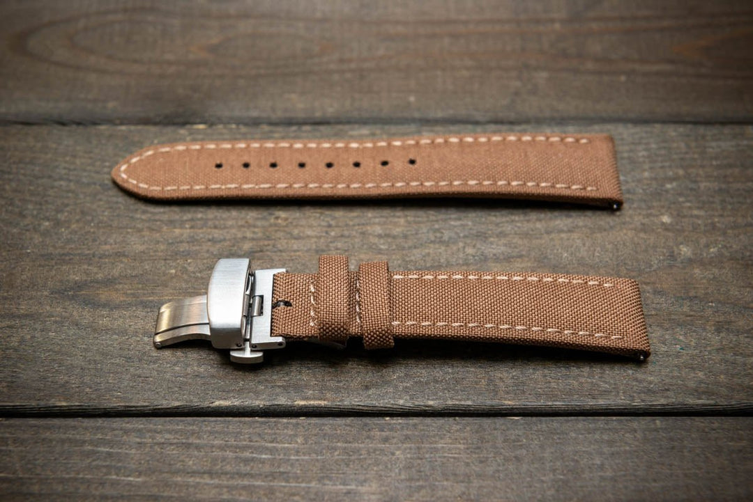 Cordura Canvas waterproof watch strap, Quick-release spring bars are installed, lined with Lorica eco-leather by FinWacthStraps® Deployment clasp installed. - finwatchstraps