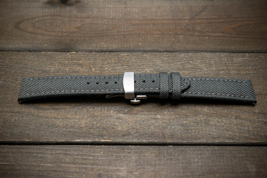 Cordura Canvas waterproof watch strap, Quick-release spring bars are installed, lined with Lorica eco-leather by FinWacthStraps® Deployment clasp installed. - finwatchstraps