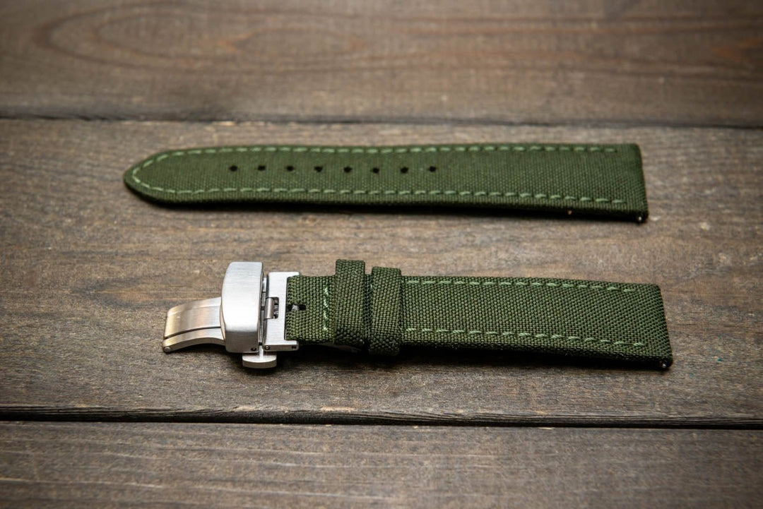 Cordura Canvas waterproof watch strap, Quick-release spring bars are installed, lined with Lorica eco-leather by FinWacthStraps® Deployment clasp installed. - finwatchstraps