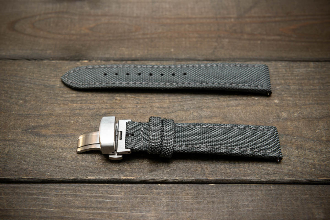 Cordura Canvas waterproof watch strap, Quick-release spring bars are installed, lined with Lorica eco-leather by FinWacthStraps® Deployment clasp installed. - finwatchstraps