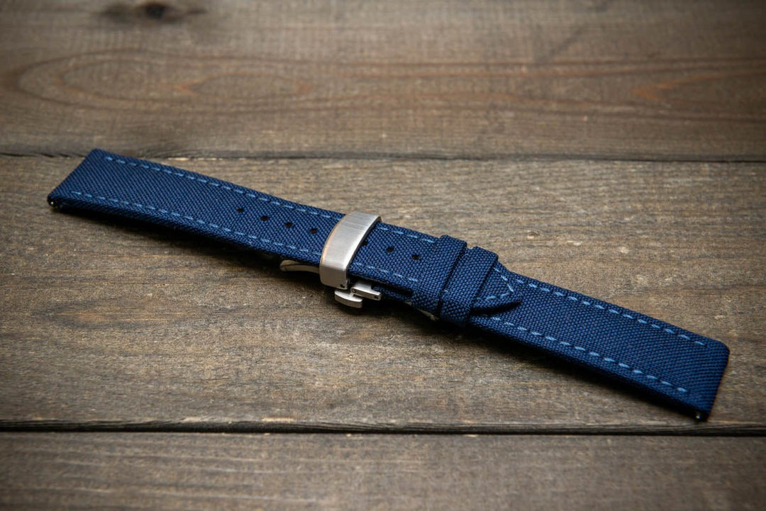 Cordura Canvas waterproof watch strap, Quick-release spring bars are installed, lined with Lorica eco-leather by FinWacthStraps® Deployment clasp installed. - finwatchstraps