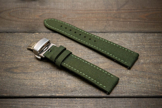 Cordura Canvas waterproof watch strap, Quick-release spring bars are installed, lined with Lorica eco-leather by FinWacthStraps® Deployment clasp installed. - finwatchstraps