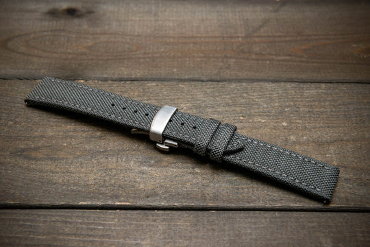 Cordura Canvas waterproof watch strap, Quick-release spring bars are installed, lined with Lorica eco-leather by FinWacthStraps® Deployment clasp installed. - finwatchstraps