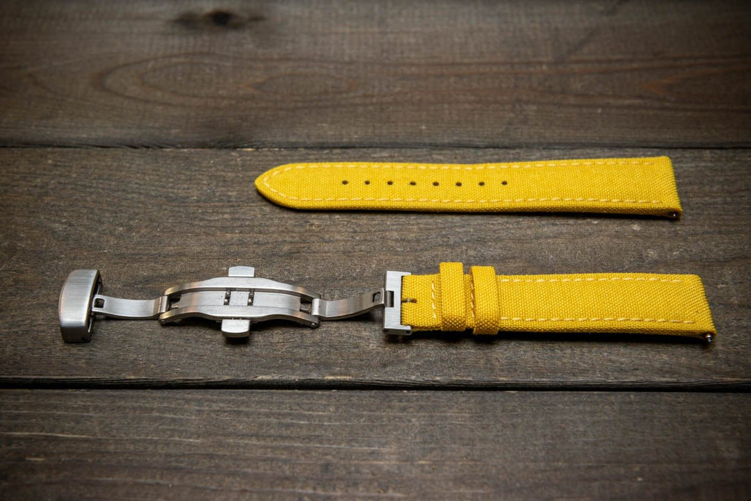 Cordura Canvas waterproof watch strap, Quick-release spring bars are installed, lined with Lorica eco-leather by FinWacthStraps® Deployment clasp installed. - finwatchstraps