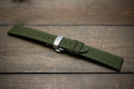 Cordura Canvas waterproof watch strap, Quick-release spring bars are installed, lined with Lorica eco-leather by FinWacthStraps® Deployment clasp installed. - finwatchstraps