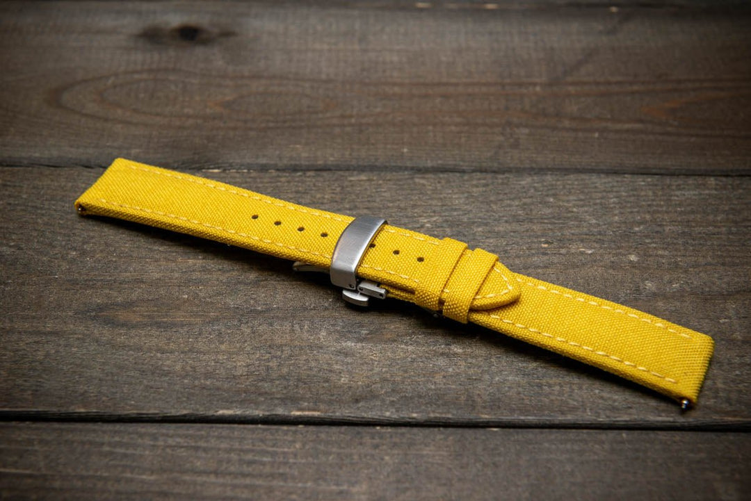 Cordura Canvas waterproof watch strap, Quick-release spring bars are installed, lined with Lorica eco-leather by FinWacthStraps® Deployment clasp installed. - finwatchstraps