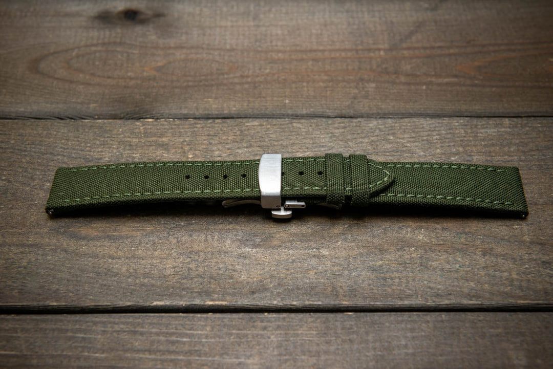 Cordura Canvas waterproof watch strap, Quick-release spring bars are installed, lined with Lorica eco-leather by FinWacthStraps® Deployment clasp installed. - finwatchstraps