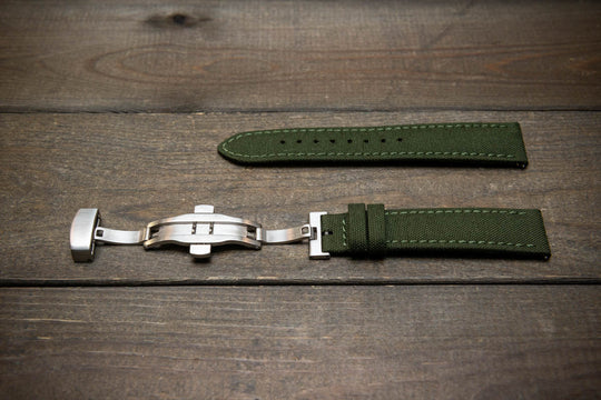 Cordura Canvas waterproof watch strap, Quick-release spring bars are installed, lined with Lorica eco-leather by FinWacthStraps® Deployment clasp installed. - finwatchstraps