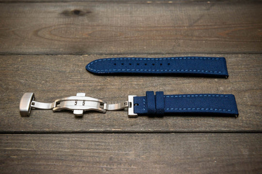 Cordura Canvas waterproof watch strap, Quick-release spring bars are installed, lined with Lorica eco-leather by FinWacthStraps® Deployment clasp installed. - finwatchstraps