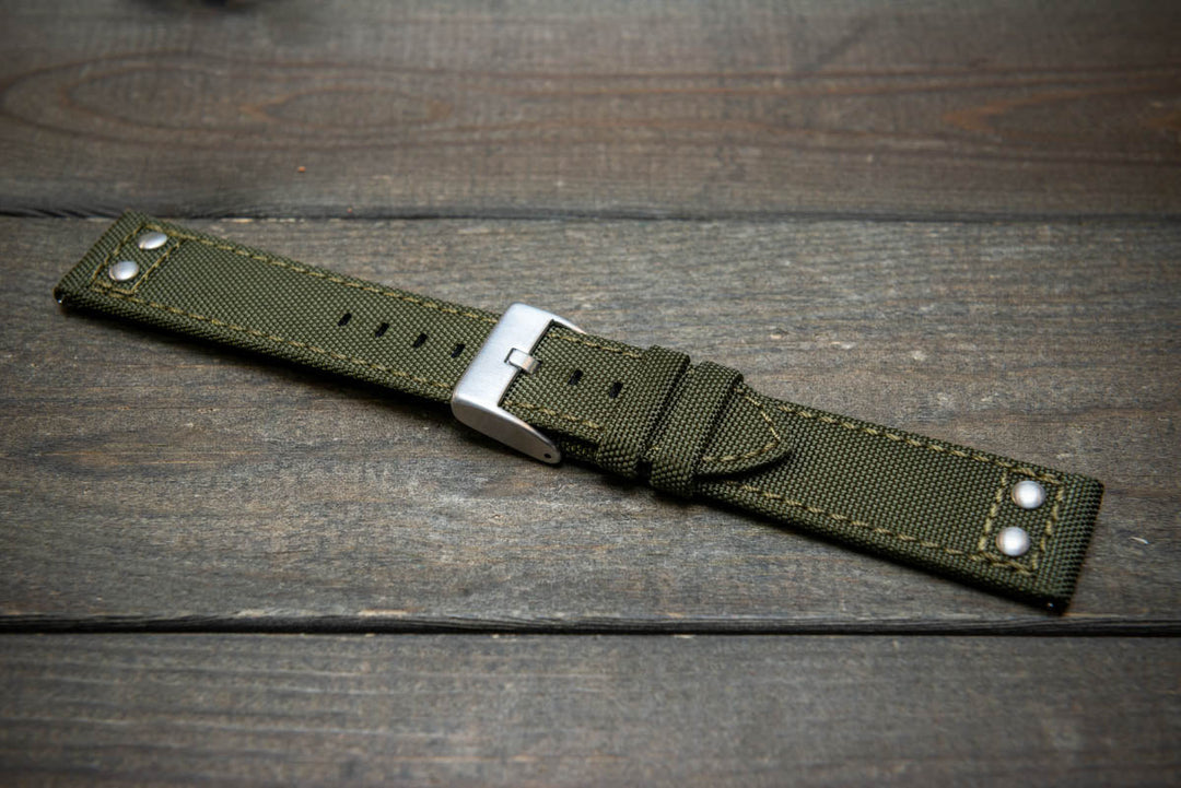 Cordura Canvas waterproof watch strap, Quick-release spring bars are installed, lined with Lorica eco-leather by FinWacthStraps® - finwatchstraps