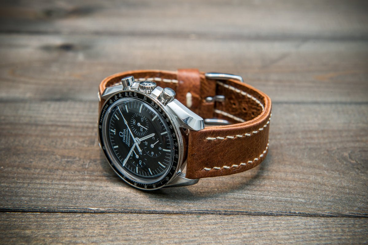 Lapland Reindeer leather watch band, Vintage Brown, hand-stitched, handmade in Finland