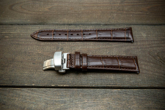 Leather watch strap, band made of calf leather with croc grain pattern 18, 19, 20, 21, 22 mm, Quick Release. Deployment clasp. - finwatchstraps