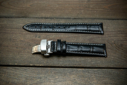 Leather watch strap, band made of calf leather with croc grain pattern 18, 19, 20, 21, 22 mm, Quick Release. Deployment clasp. - finwatchstraps