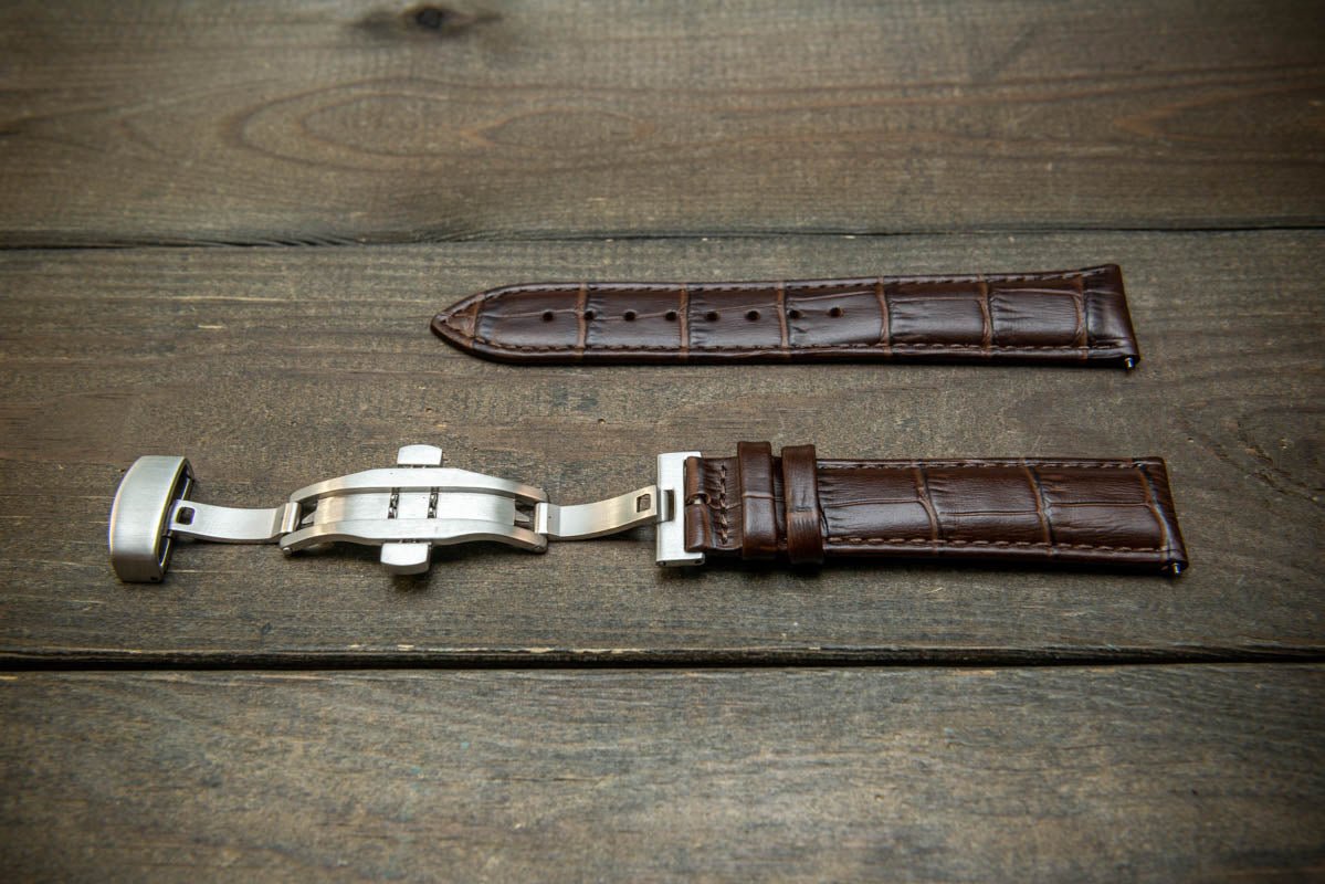 Leather watch strap, band made of calf leather with croc grain pattern 18, 19, 20, 21, 22 mm, Quick Release. Deployment clasp. - finwatchstraps