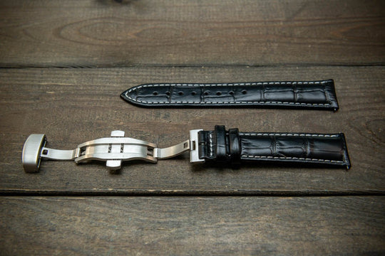 Leather watch strap, band made of calf leather with croc grain pattern 18, 19, 20, 21, 22 mm, Quick Release. Deployment clasp. - finwatchstraps