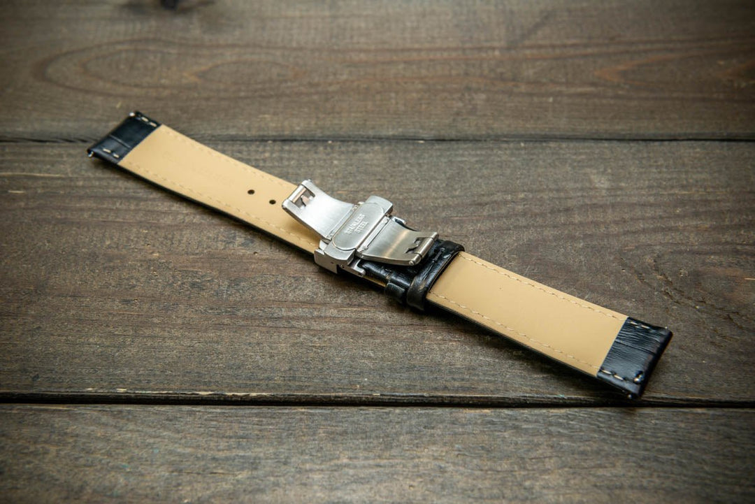 Leather watch strap, band made of calf leather with croc grain pattern 18, 19, 20, 21, 22 mm, Quick Release. Deployment clasp. - finwatchstraps