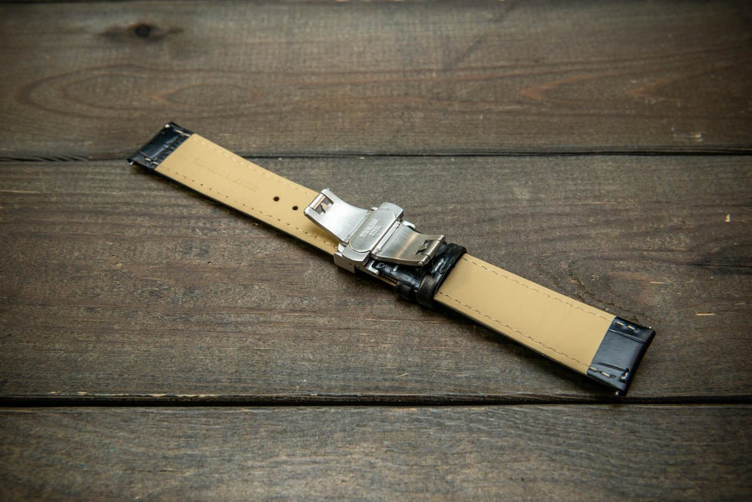 Leather watch strap, band made of calf leather with croc grain pattern 18, 19, 20, 21, 22 mm, Quick Release. Deployment clasp. - finwatchstraps