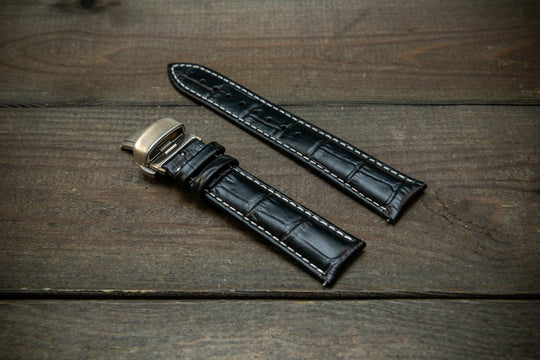 Leather watch strap, band made of calf leather with croc grain pattern 18, 19, 20, 21, 22 mm, Quick Release. Deployment clasp. - finwatchstraps