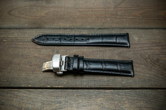 Leather watch strap, band made of calf leather with croc grain pattern 18, 19, 20, 21, 22 mm, Quick Release. Deployment clasp. - finwatchstraps