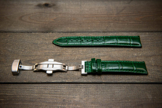 Leather watch strap, band made of calf leather with croc grain pattern 18-22 mm. Deployment clasp. - finwatchstraps